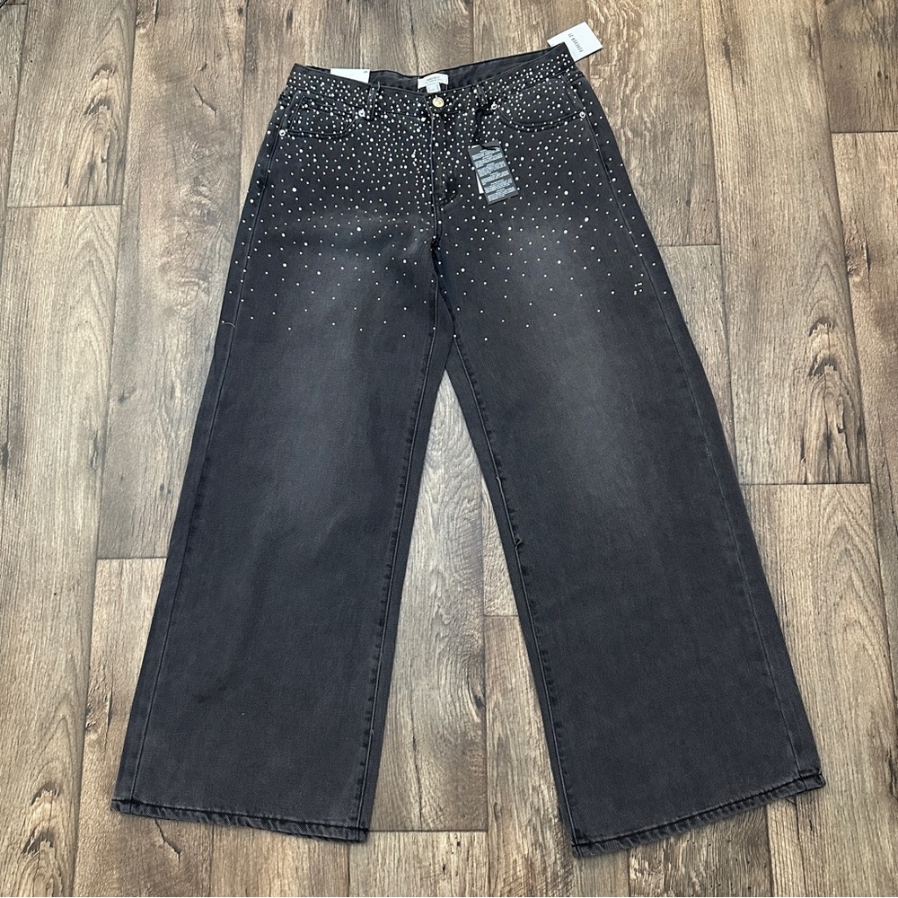 Forever 21 Rhinestone Wide Leg Relaxed Jeans Women’s Size 29 Black